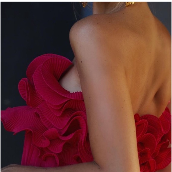 NWT Zara Ruffle Strapless Pleated Mini Dress - Picture 7 of 13